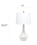 Ceramic Genie Tear Drop Table Lamp With Glossy Light Blue Base And White Fabric Shade Rotary Socket Switch 60W Equivalent Bulb 5 Foot Clear Plug In Cord Available In Multiple Base Color Options, showing lamp size.