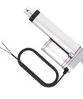 Built Different 12V Linear Actuator Packing 1500N Thrust And IP65 Waterproof Aluminum Housing With Self Locking Motor, showing actuator with motor and wires.