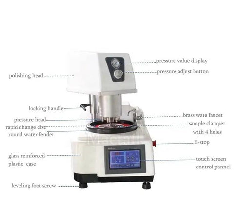 Close-up of Straight Up Heavy Duty Metallographic Grinding And Polishing Machine With Smooth Variable Speed And 250Mm Prep Plate features.