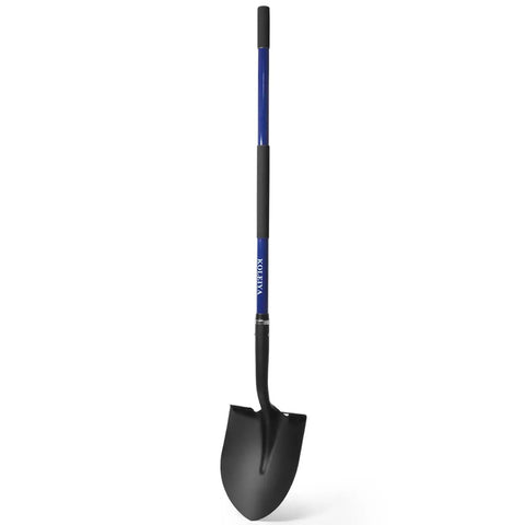 Heavy Duty Shovel With Fiberglass Handle 57 Inch Spade For Gardening, Trenching, Planting And Transferring, Tough As Nails, Carbon Steel Head With Rust Resistant Coating, Blue