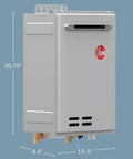 Whole House Liquid Propane Tankless Water Heater For Outdoor Installations With 9.5 Gpm Beefy Flow Rate Delivers 199900 Btus Of Instant Continuous Hot Water No More Cold Showers And Smart Wifi Tech 20.75 inch tall unit on blue background.