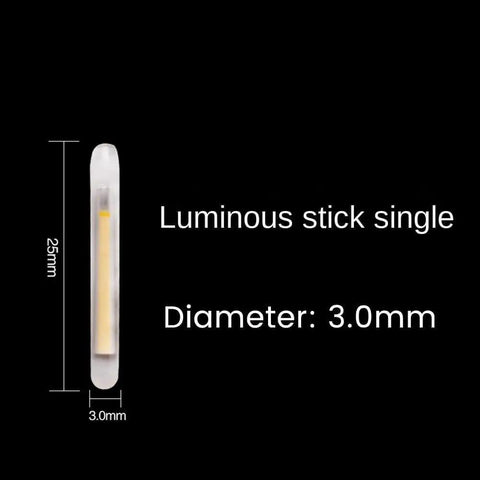 Single luminous stick, 25mm height, 3mm diameter. Part of 100 Pack Ultra Pro Grade Slim 3Mm Fluorescent Glow Light Sticks For Night Fishing Floats Corks And Terminal Tackle Accessories To Brighten Low Light Waters In Dark Waters.