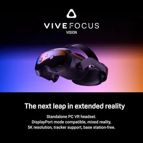 Focus Vision XR Headset Bundle With DisplayPort PC VR Streaming Kit For Standalone And PC VR Gaming, Low Latency, High Resolution Displays, Base Station Free