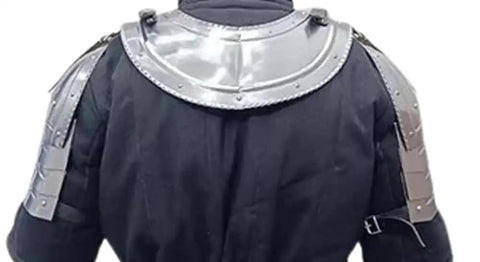 Back view of Medieval Iron Gorget Spaulders Shoulder Armor Set Battle Ready, Viking Crusader Pauldrons Armor, 18 Gauge Steel