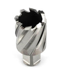 Front view of Oscarbide 1-1/4 in annular cutter with 3/4 in Weldon shank; 1 in depth of cut.