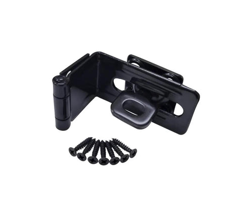 QCAA 90-degree angle hasp with swivel staple, black steel, 4-1/2", 1 pack, front view
