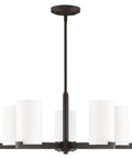 Astoria Chandelier Pendant Light in sleek steel with white opal glass shades for living room or dining area.