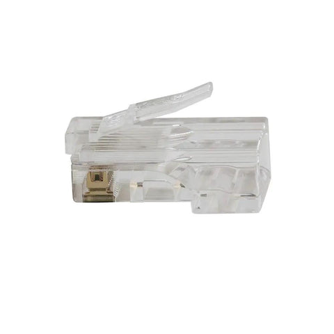 Side view of Pass Thru RJ45 CAT6 Data Plug Kit with Gold Plated Connectors showing modular transparent design and latch.