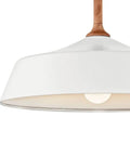 Danika 9.25 Inch One Light Pendant in white finish with wood accents, close-up of rustic lodge style hanging light for kitchen