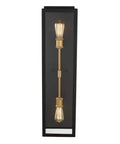 Contemporary Outdoor Wall Sconce Featuring A Sleek Matte Black And Sanded Gold Design Ideal For Front Porch Or Patio Lighting. Metal detail with medium bulb base.