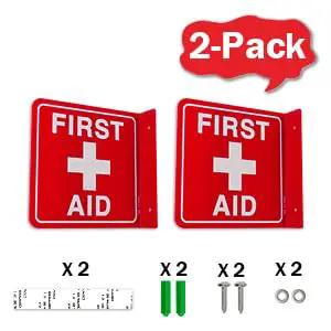 First Aid Signs For Workspaces, 2 Pack Of 6X6 Acrylic Plates With Pre Drilled Holes And Matching Screws, Fade Proof Waterproof Finish, Zero Hassle Mount, Rock Solid Build