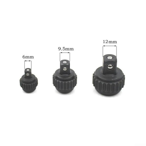 Three socket adapters showing sizes 6mm, 9.5mm, and 12mm from the 24 Tooth Ratchet Wrench Repair Kit For 1/4, 3/8, And 1/2 Inch Drive Sockets With Chrome Plated Reversible Handle, Heavy Duty Replacement Parts Set For Automotive And General Mechanic Maintenance Tools