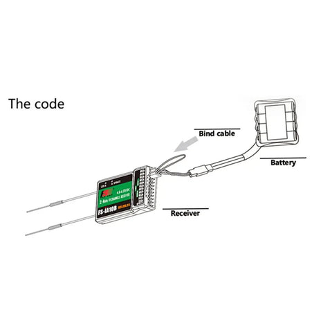 Diagram of 10 Channel 2.4GHz AFHDS 2A Receiver for RC Cars and Boats With PPM IBUS PWM Output, showing bind cable connection