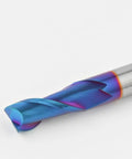 End mill, solid carbide CNC cutter with 2 flutes, blue-purple coated finish for metalworking