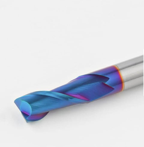 End mill 2F solid carbide with rainbow coating and spiral flutes for CNC milling metal and wood