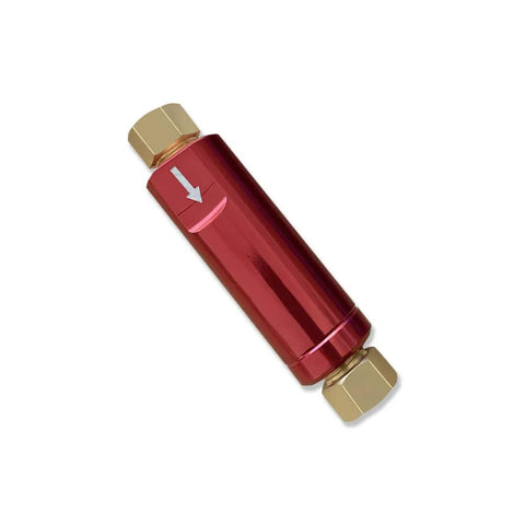 Drum brake residual pressure check valve, red aluminum body with brass end fittings, 10-lb