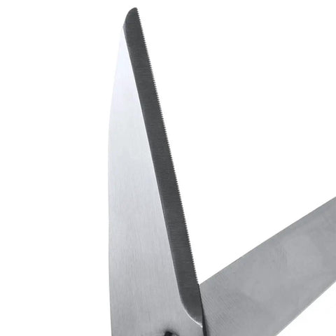 Heavy Duty Japanese Kitchen Scissors 8.2 Inch With Detachable Serrated Blade, Sharp As Nails Stainless Steel, Dishwasher Safe, Multipurpose Kitchen Shears For Quick Cuts Of Meat, Poultry, Seafood And More, Black close-up of serrated stainless steel blade