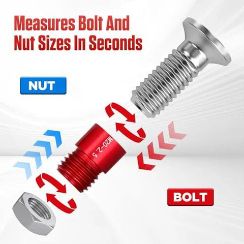 48-piece bolt and nut thread checker set; standard and metric sizes with red gauge and metal bolt