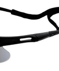 Built Tough Eye Protection High Resolution Mirror Safety Glasses With Impact Resistant Polycarbonate Lenses 99 Percent UV Protection Ansi Z87 Plus Certified Comfy Fit Rubber Temples Gloss Black 12 Pack Bundle in profile view with adjustable strap.