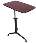 Height Adjustable Bedside Table Mobile Laptop Stand Couch Tray Cart Slick Foldable Design with cherry wood top and black frame.