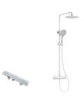 RIBEUJIZS Digital Shower System features a white copper showerhead and smart thermostatic controls for luxurious bathing.
