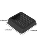 Black anti slip pad for chair legs and furniture with wheels, non slip floor protection and gripper, minimalist design, dimensions shown.