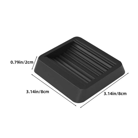 Black anti slip pad for chair legs and furniture with wheels, non slip floor protection and gripper, minimalist design, dimensions shown.
