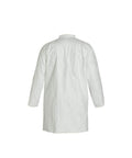 Back view of Tyvek 400 Disposable Lab Coat With Open Cuff Hood White Large 30 Pack, showing full-length design and secure fit