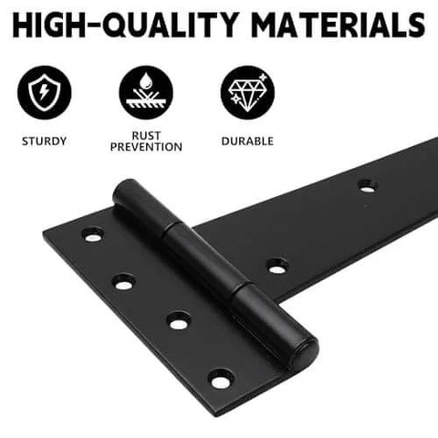 Four Piece 12 Inch Heavy Duty Door Hinges In Wrought Iron For Shed Doors Barn Doors And Fence Gates Rust Resistant T Hinges black hinge