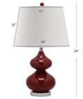 Red Double Gourd Glass Table Lamps Set Of 2 24 Inch Tall With White Cotton Shades Modern Contemporary Home Office Bedroom Living Room Lighting LED Bulbs Included Perfect For Nightstand And Desk, showing dimensions