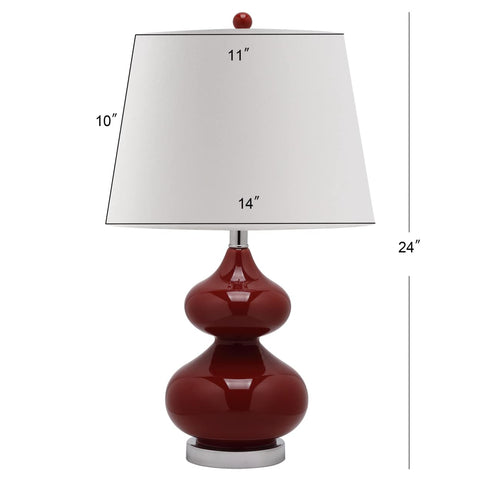 Red Double Gourd Glass Table Lamps Set Of 2 24 Inch Tall With White Cotton Shades Modern Contemporary Home Office Bedroom Living Room Lighting LED Bulbs Included Perfect For Nightstand And Desk, showing dimensions