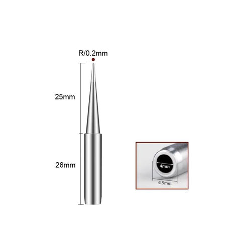 Diagram of 10X 900M T Soldering Iron Tip with dimensions 25mm x 26mm for Hakko 936 937 907, showing tip thickness and length