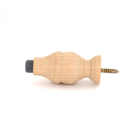 3 5/8 Inch Wall Mount Victorian Maple Wood Door Stopper With Rubber Tip, Unfinished Bumper Stop Ready To Paint Or Stain side view