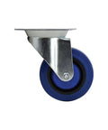 4 Inch Swivel Caster With Elastic Blue Rubber Wheel Built Tough Non Marking Quiet Wheels 265 Lb Load Capacity Per Caster Heavy Duty Top Plate 3 By 4 Inches For Carts And Furniture side view