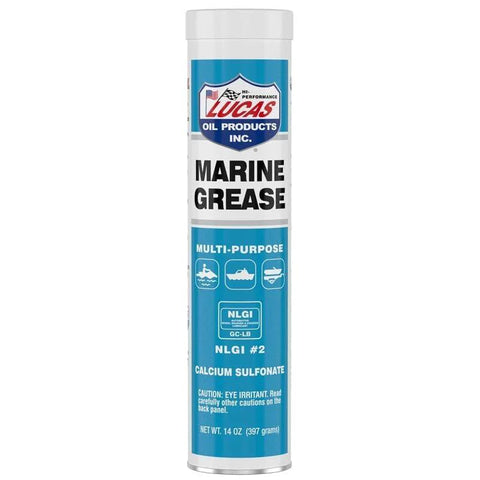 Lucas Marine Grease 14 oz tube with blue label, multi-purpose calcium sulfonate for marine trailer bearings