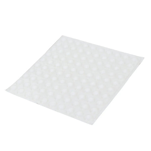 Sheet of clear self adhesive no slip transparent rubber buffer pads for tables, chairs, photo frames and furniture.