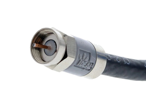 IDEAL nickel push-on F-connector on coax cable, front view