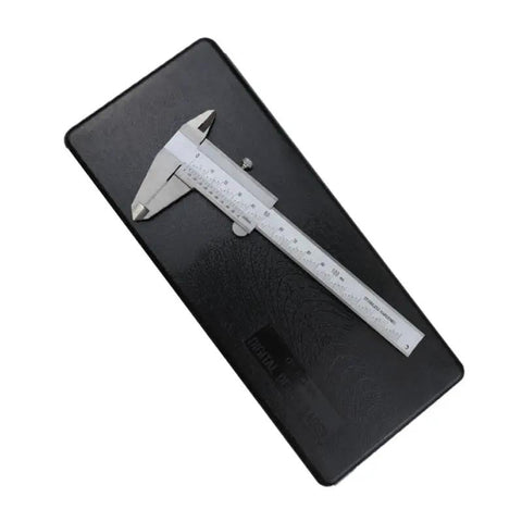Vernier Caliper Industrial High Precision Stainless Steel on a black case, ideal for accurate measurements in various applications.