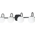 Black Mid Century Vanity Lights With Milk White Glass Globes, 4 Light Wall Sconce Bar For Over Mirror, Vintage Bathroom Fixture With Vibe