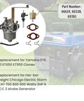 Carburetor Kit Replacement For 63Cc To 64Cc 2HP Gas Generators With Fuel Filter and parts with text overlay, lawn background