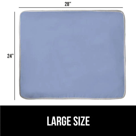 Blue Magnetic Ironing Blanket Travel Size 28x24 With Silicone Coating Scorch Resistant Up To 400 Degrees, showing size dimensions.