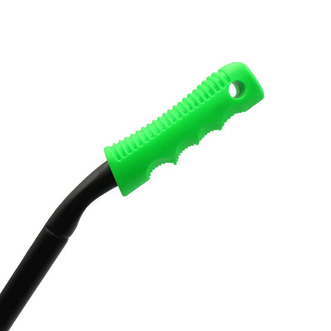 Green handle of Rolling Magnetic Floor Sweeper With Telescoping Handle, 24 Inch Sweep, 18 Inch Wide Cleaning Head, 30 Lb Capacity.