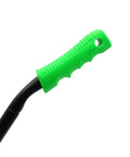Close-up of the green grip handle of a heavy duty 30 inch magnetic sweeper, designed for easy use and control.