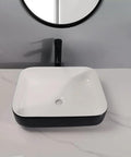 Bathroom Sink Modern Simple Black Appearance Above Counter Basin Ceramic Wash Basin Apartment Home Bathroom Ceramic Above Counter Basin Bathroom Sink Vessel with round mirror
