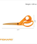 Titanium Coated Workhorse Shop Shears For All Purpose Yard And Garden Cutting, 9 Inch Serrated Blades, Bright Orange Handle