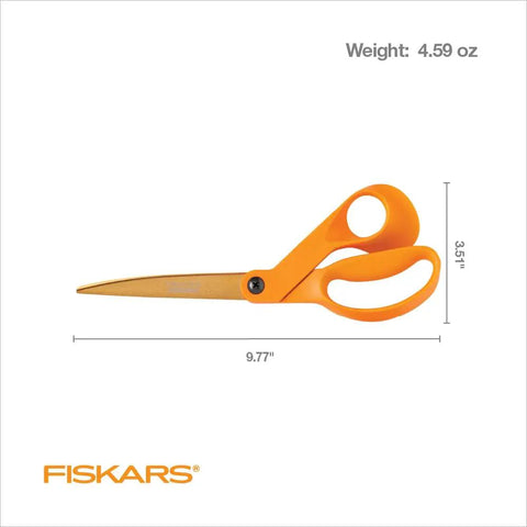 Titanium Coated Workhorse Shop Shears For All Purpose Yard And Garden Cutting, 9 Inch Serrated Blades, Bright Orange Handle