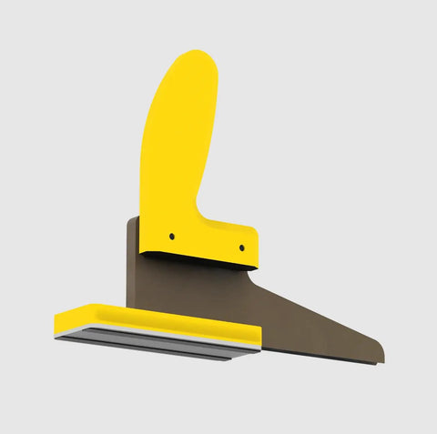 SavR Push Block For Table Saw And Router Table, With Magnetic Fence Mount; yellow safe grip and MDF base visible.
