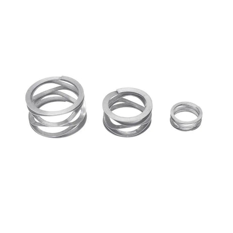 304 Stainless Steel Wave Spring Gasket Washer Set, Multi Layer Crest Wave Type, shown in three sizes, SUS 304 material.
