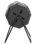 Side view of Dual Chamber Compost Bin 42.3 Gal With 360 Degree Spin, Rotating Tumbler, Black Outdoor Compost Bin on stand