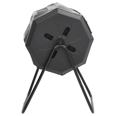 Side view of Dual Chamber Compost Bin 42.3 Gal With 360 Degree Spin, Rotating Tumbler, Black Outdoor Compost Bin on stand